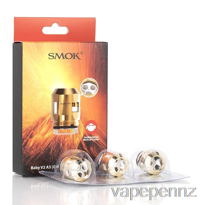 SMOK TFV8 Baby V2 Replacement Coils 0.15ohm Baby V2 A3 Triple Coils (Gold) VAPE NZ